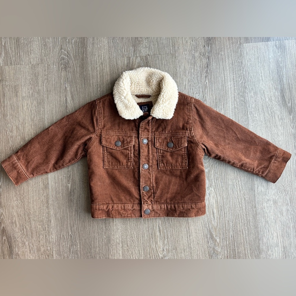 Baby Gap 18 24 Months Cozy Brown Corduroy Sherpa-Lined Kids Jacket